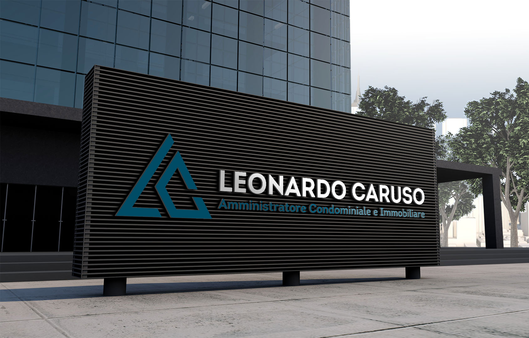 Mockup 3d logo facade sign standing in front of modern building